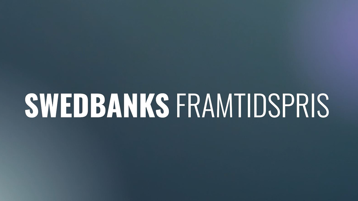 Blå bakgrund - Med vit text: Swedbanks Framtidspris.